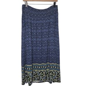 J Jill Womens Blue Boho Floral Print Pull On Maxi Skirt Size Medium P
